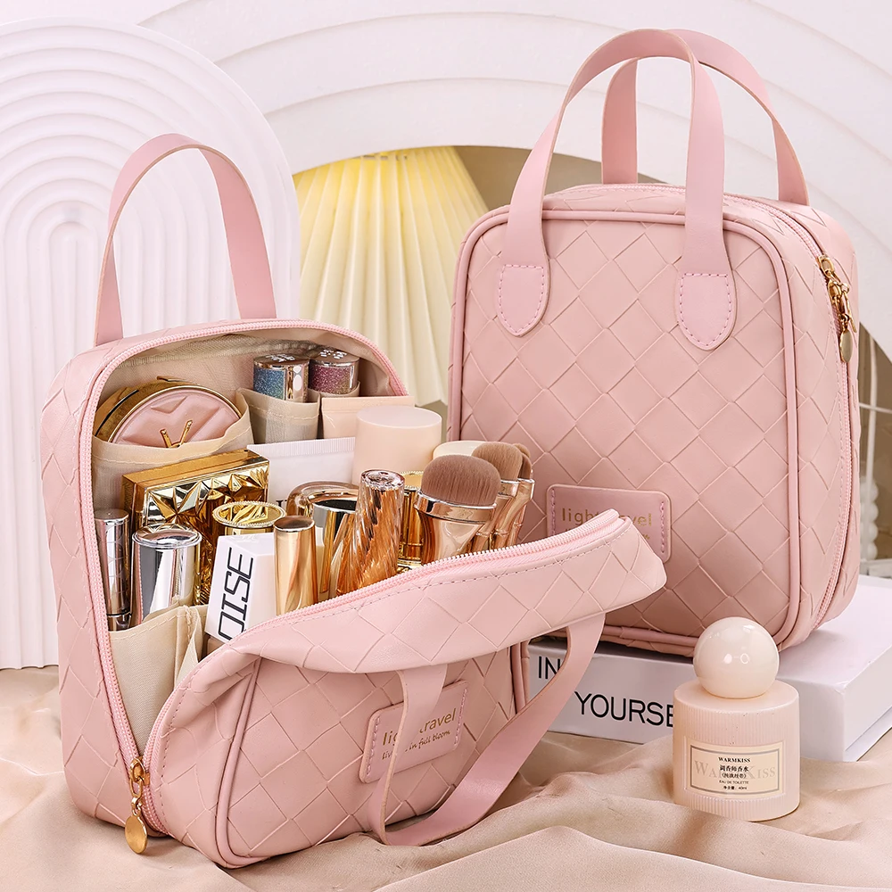 Borsa cosmetica portatile da viaggio borsa cosmetica portatile tessuta di grande capacità di valore di colore elevato