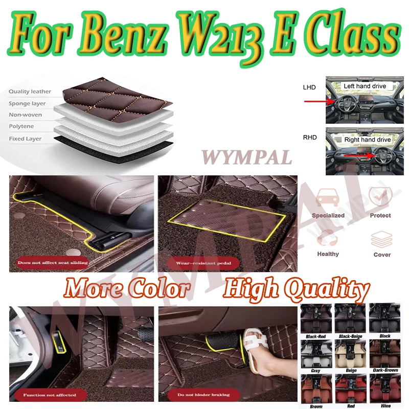 

Luxury Artificial Leather Custom Car Floor Mats for Mercedes Benz W213 E Class 2019-2022 Interior Details Car Accessories
