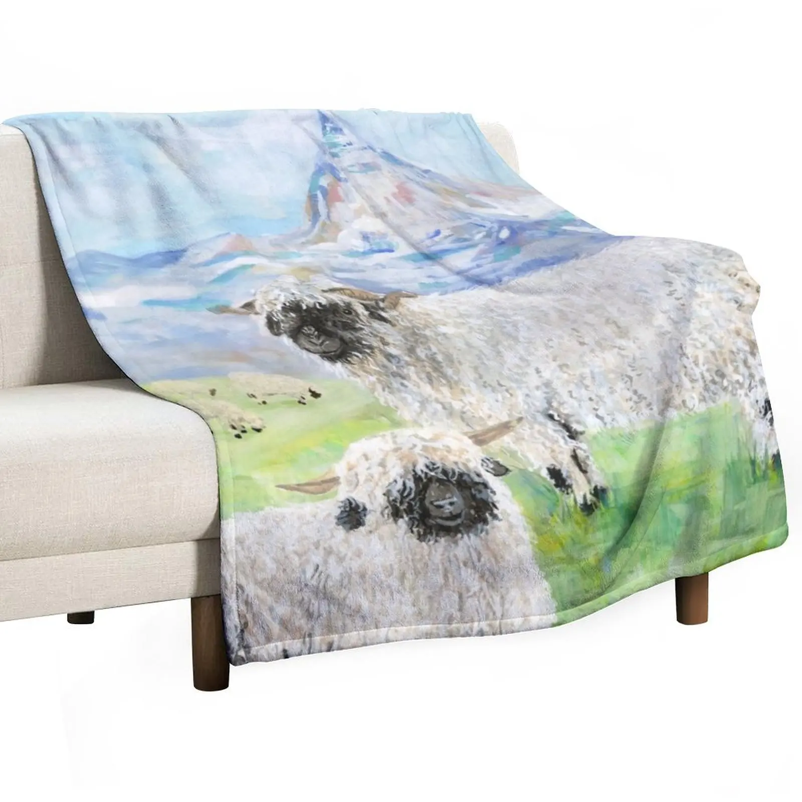 Valais Blacknose Sheep at the Matterhorn Throw Blanket Nap christmas decoration valentine gift ideas Fashion Sofas Blankets