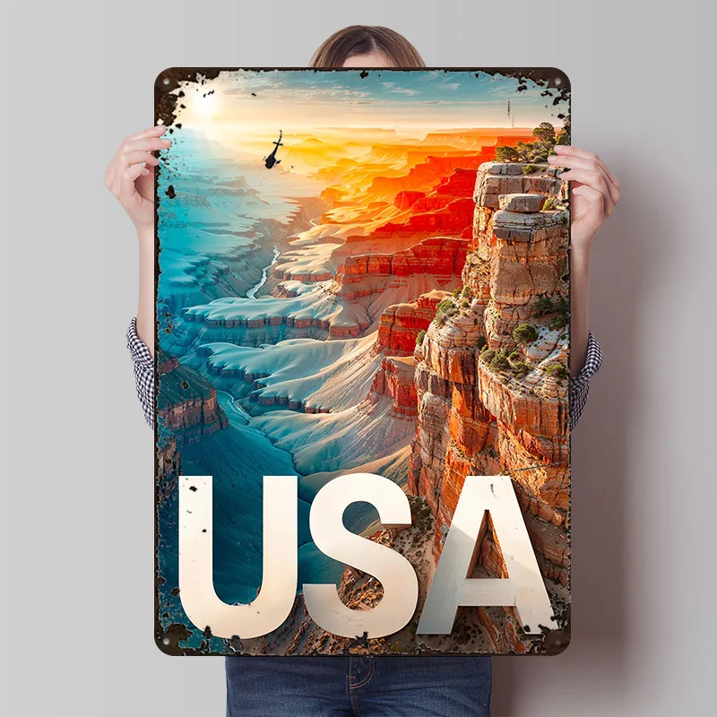 Grand Canyon Sonnenuntergang USA Poster Individualisierte Vintage Metallschilder Wandkunst Retro Blechschild für Heimdekoration Raumdekoration Männerhöhle