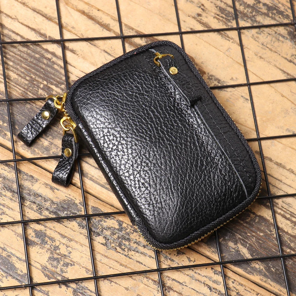 

Vintage Genuine Leather Zipper Handbag Men's Head Layer Cowhide Coin Pouch Ladies Key Bag Bank Card