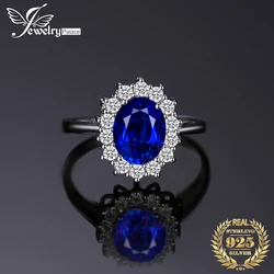 JewelryPalace Diana Created Sapphire 925 Sterling Silver Halo Gemstone Ring Natural Amethyst Citrine Garnet Peridot Blue Topaz