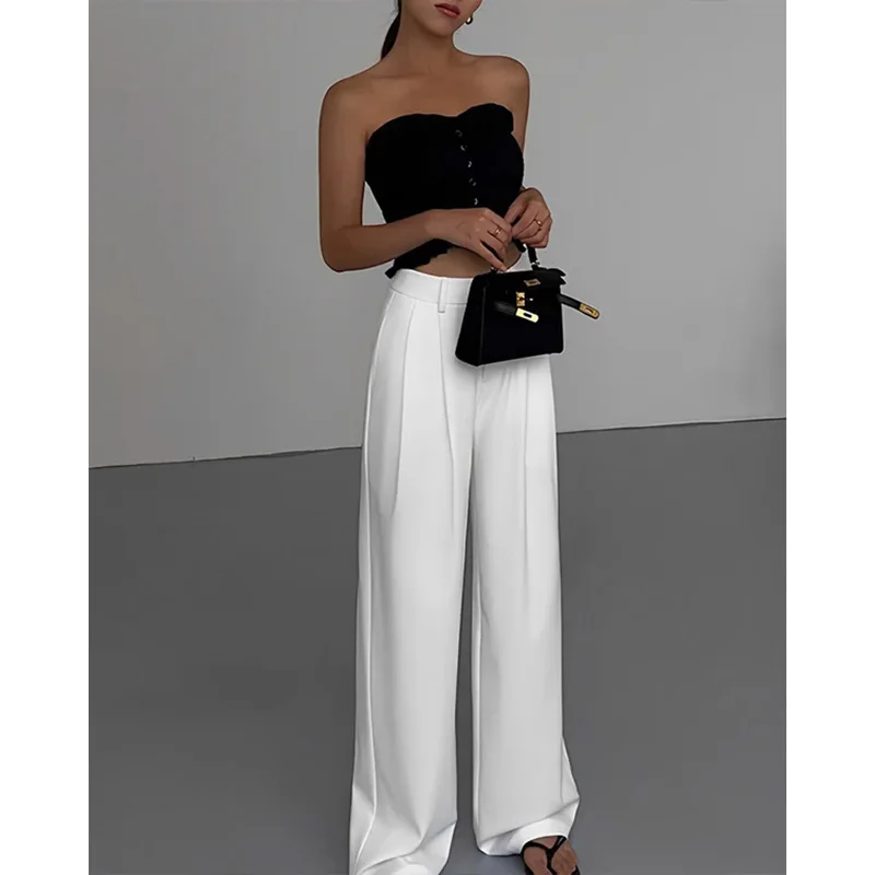 Popular high waisted suit narrow cut wide leg pants Straight drape versatile casual floor mop pants New Spring 2024