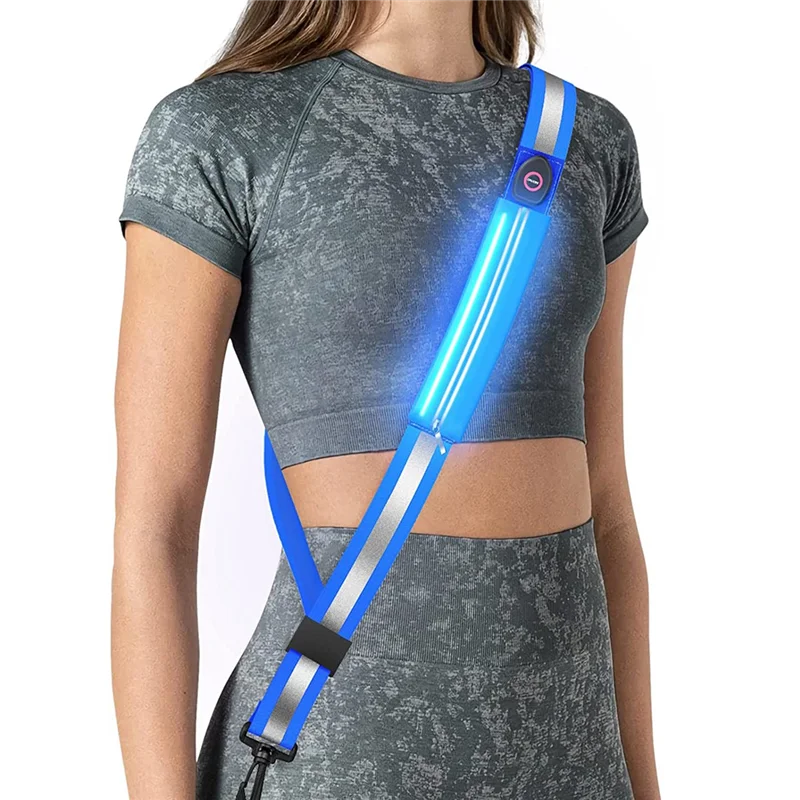 LED Reflective Belt Sash for Walking At Night,Rechargeable LED Light Up Running Belt for Runners Walkers,Blue