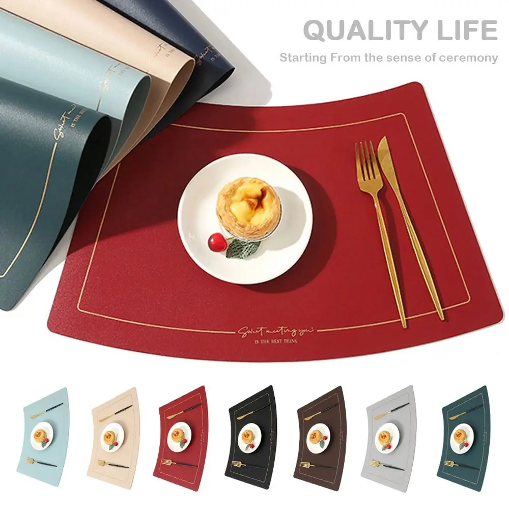 PU Leather Leather Placemat Modern Design Oil Resistant Fan-shaped Placemat Chinese Style Heat-insulating Western Placemat