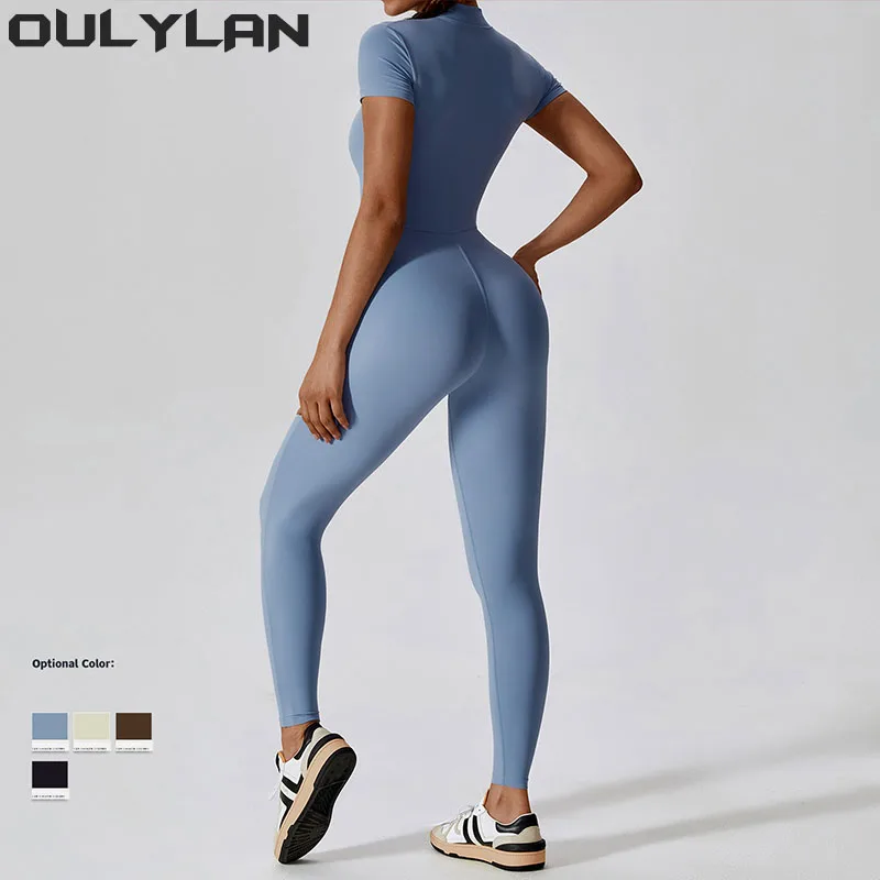 

Oulylan One-Piece Suit Zipper Short Sleeve Yoga Set Women's Jumpsuits Gym Push Up Workout Clothes Fitness Bodysuit Sportswear