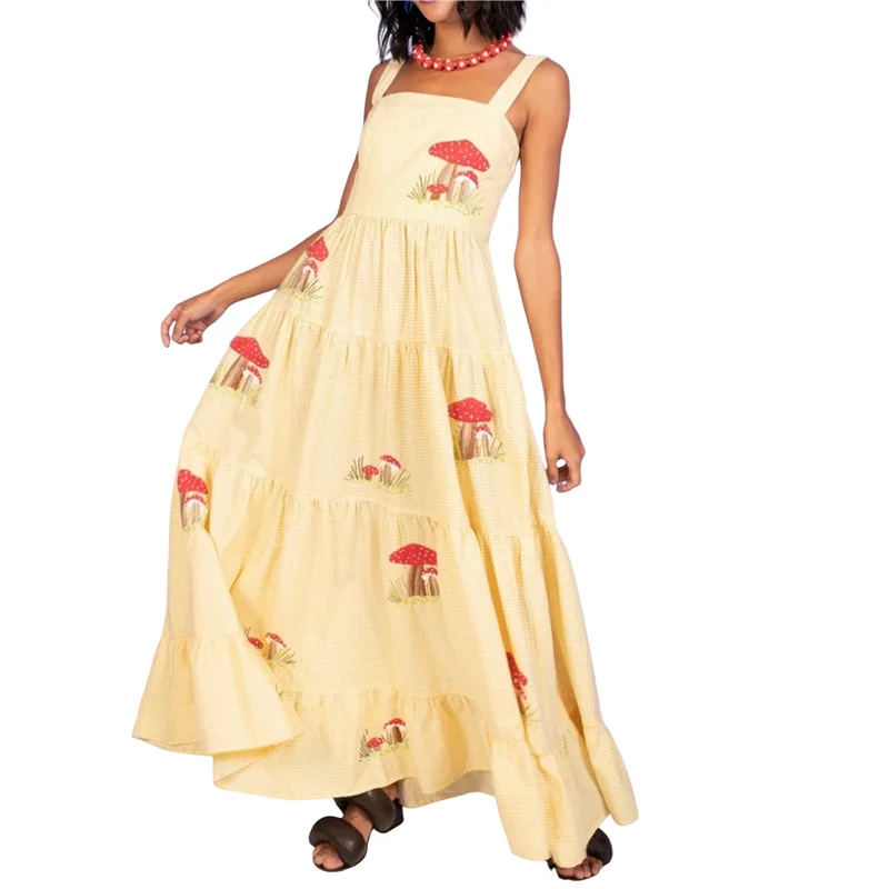 AOAO-femmes robe Maxi brodée sans manches smockée fluide robe d'été Boho robes longues plage Vocation