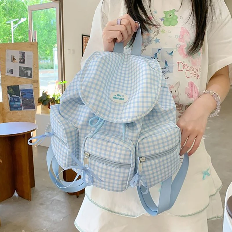 

HAEX Dopamine Kawaii Women Backpacks 2025 Plaid Multi Pockets Small Capacity Mochilas Para Mujer Casual Daily Commute Bag Female