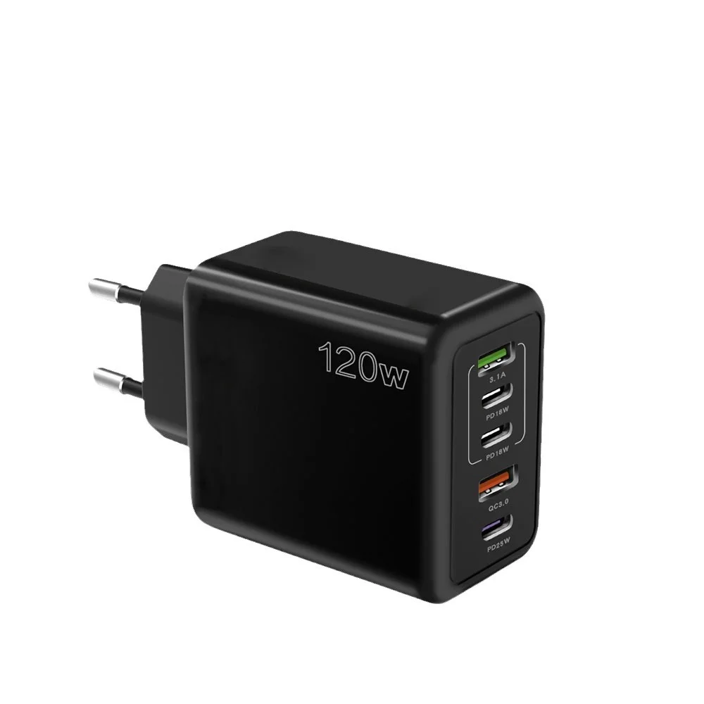 

120W Fast Charging Wall PC+ABS Fire Retardant Material QC3.0 2USB 3PD UK US EU CE Mobile Phone Charger for iPhone Apple Android