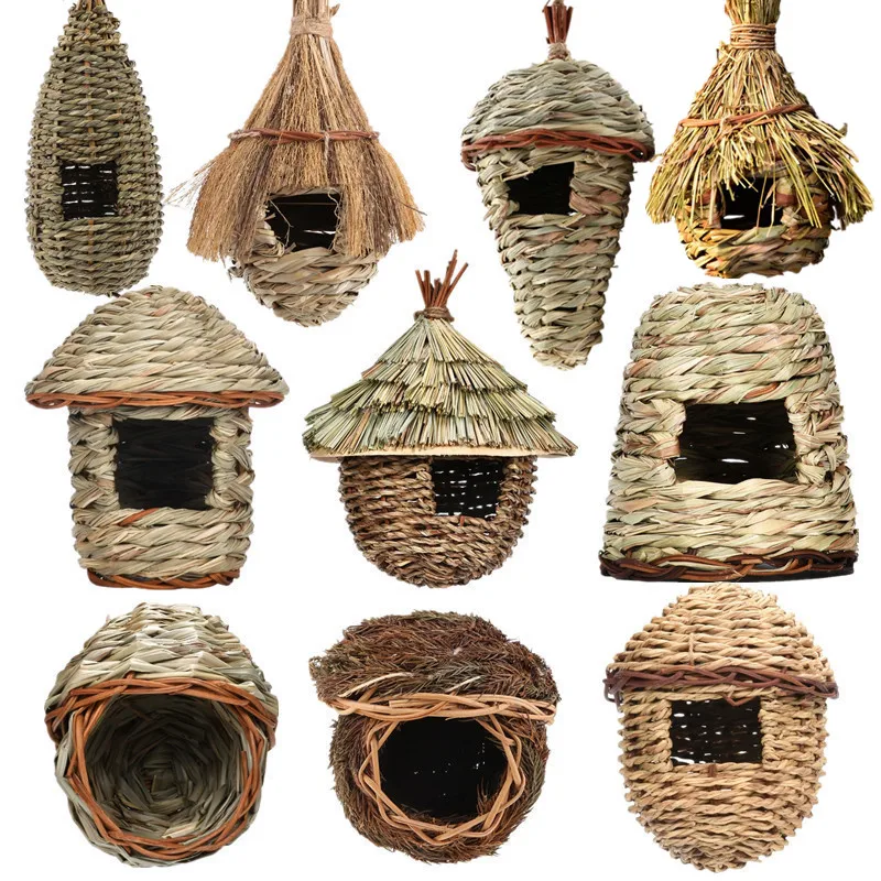 19 Style Birds Nest Bird Cage Natural Grass Egg Cage Bird House Outdoor Decorative Weaved Hanging Parrot Nest Houses Pet Bedroom