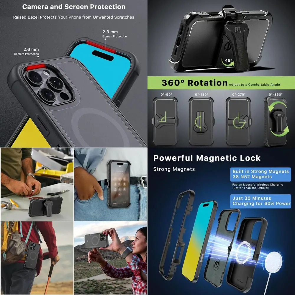 

for iPhone 16 Pro Max Case,Maverick Series Case with Belt Clip Holster,[Compatible with Magsafe] w/Screen Protector,Anti-Drop,Sh