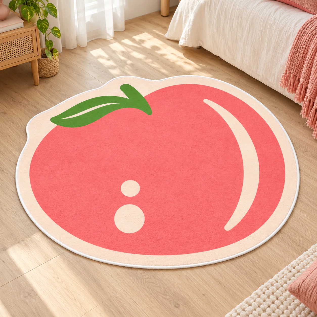 Pink Peach Cute Shaped Area Rug, Fresh Fruit Floor Mat for Kitchen Bedroom Entryway, Playful Modern Home Decor and Unique Gift