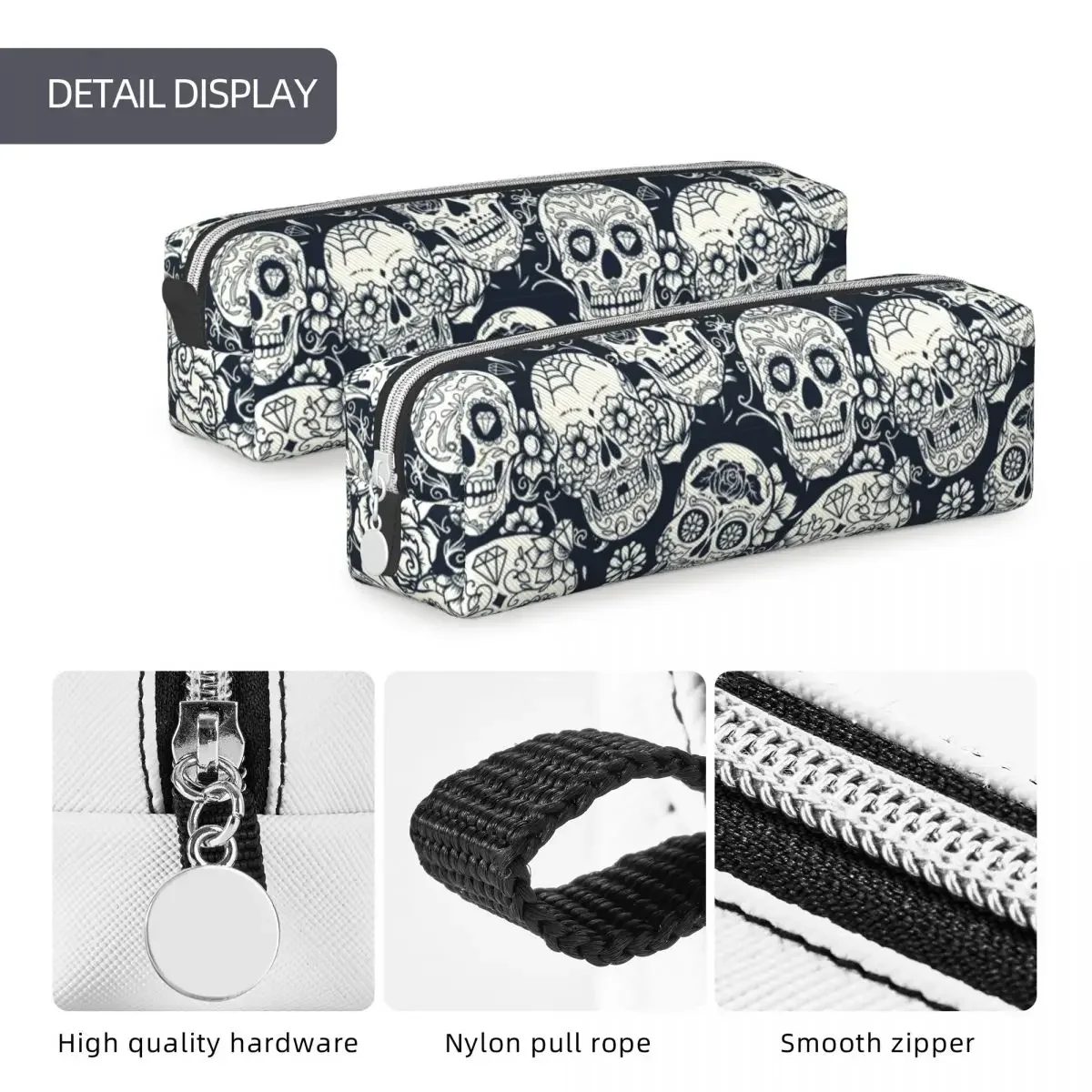 Estuches de lápices florales con calavera de azúcar creativa, caja de lápices del Día de los muertos, Portalápices para estudiantes, bolsa para estudiantes, regalo escolar, papelería