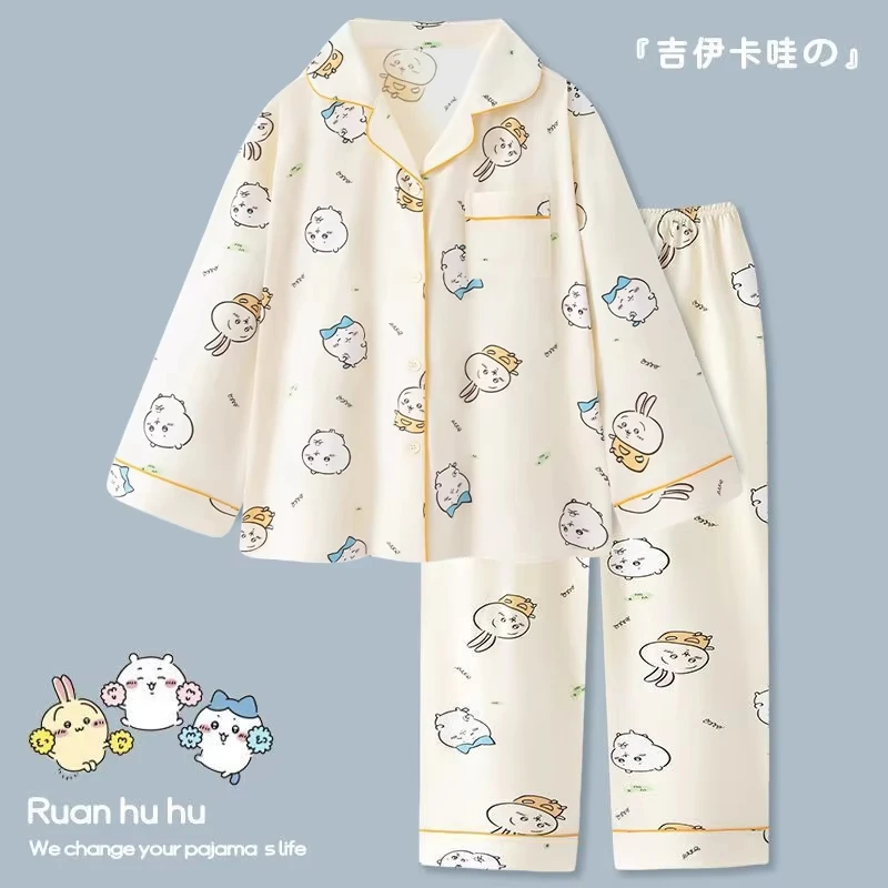 Kawaii Chiikawa Women's Sleepwear Homewear Set Japanese-Style Hachiware Long Sleeved Pants Pajama Usagi Sweet Fashion Nightwear - view 3