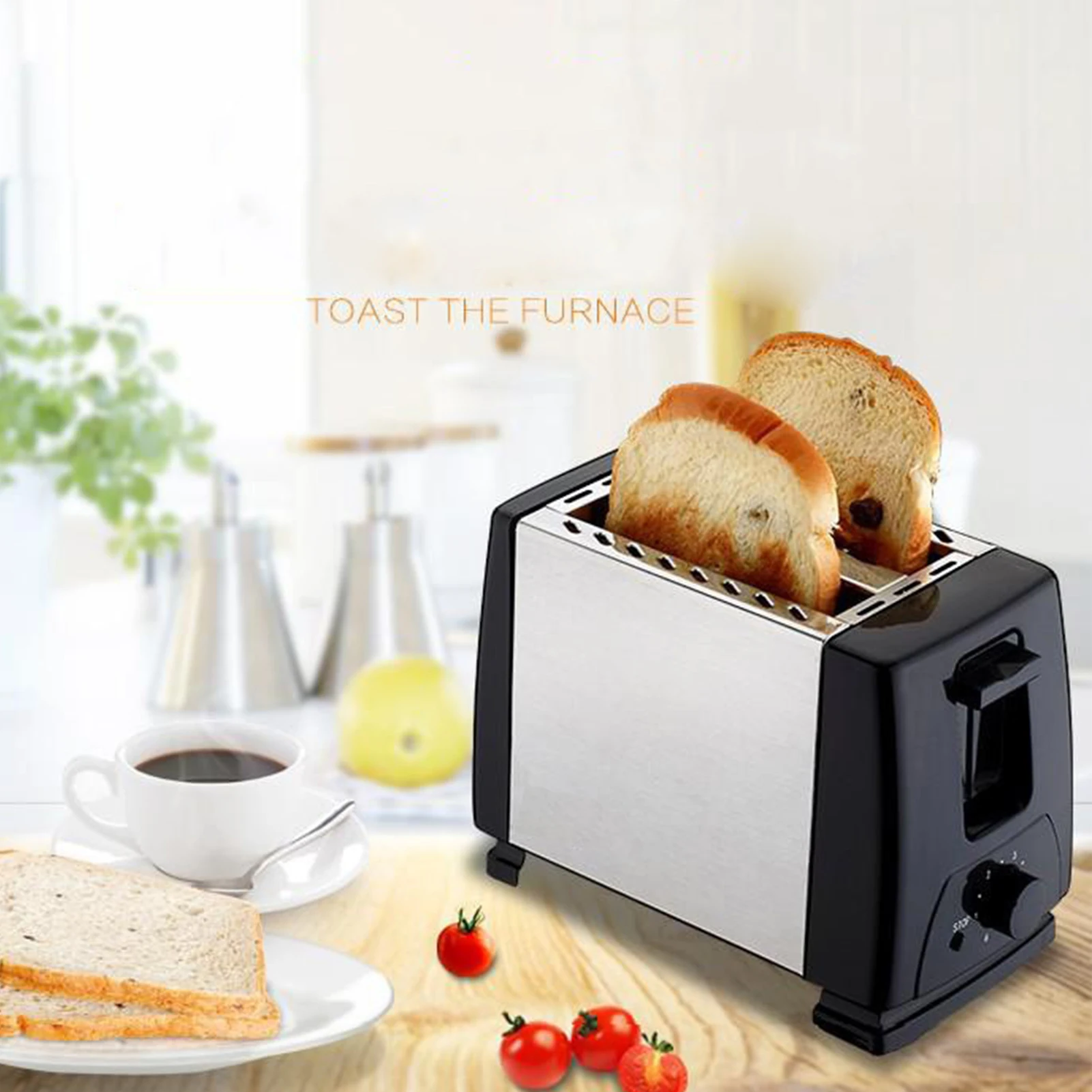 

Household Automatic Bread Toaster Fast Heating 2 Slices Slots Bread Maker Cooking Stainless Steel Baking Breakfast Machine