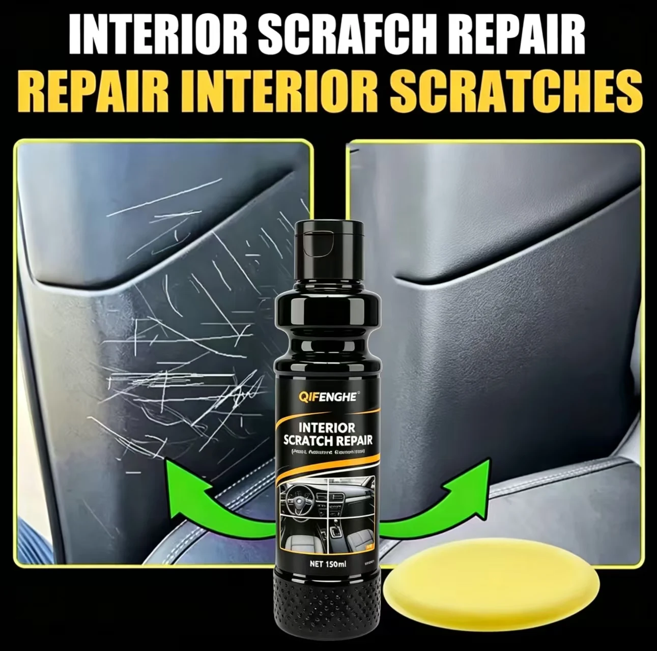 Interior Scratch Repair 150ml, Car Plastic Restorer & Renewal Wax, Effective Scratch Scuff Repair for Car Interior Plastic Surfa