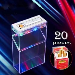 New Transparent Cigarette Case with Lighter All-in-one Machine 20 Standard Cigarettes Creative Windproof Cigarette Lighter