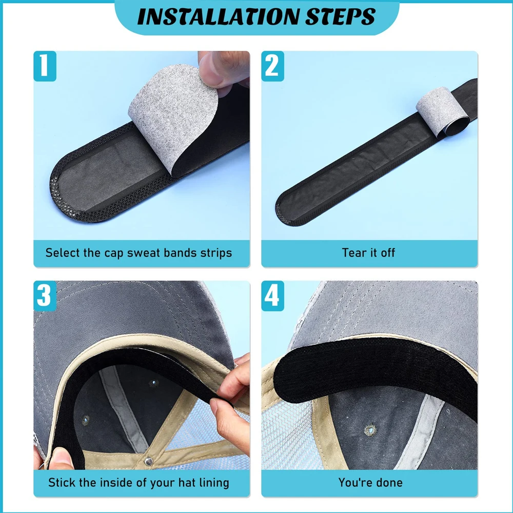 10Pcs Hat Size Reducer Sweatband Durable Golf Visor Hat Liner Sweat Absorber Practiacl and Durable black White