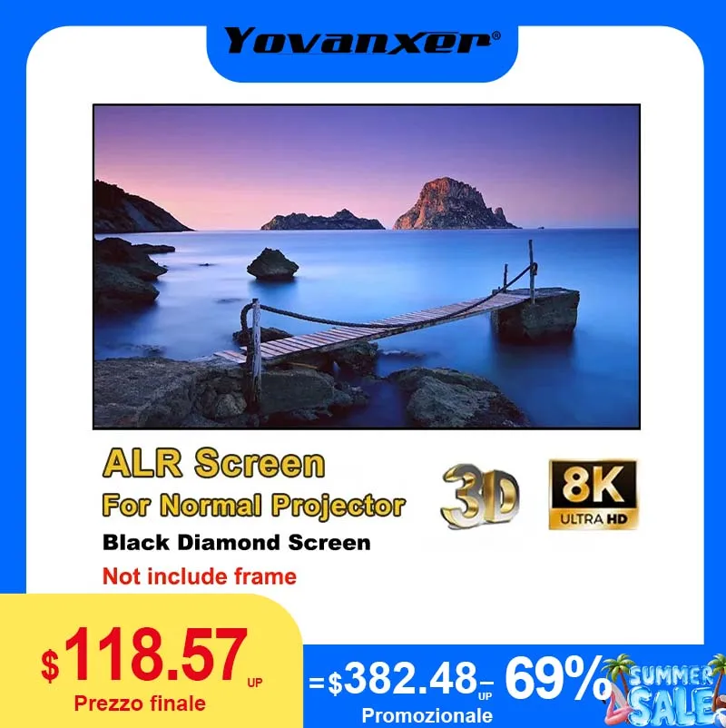 

2026 ALR Black Diamond 4K Projector Screen 16:9 HD Frameless Long Throw Projection for Home Theater Outdoor Movie