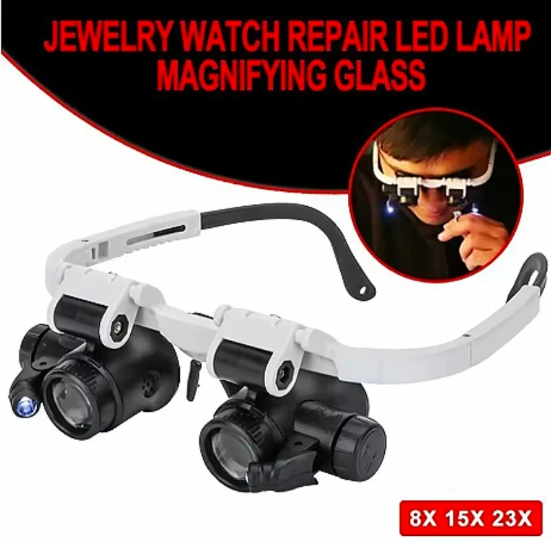 Magnifier Head-Mounted Loupe Optical Instruments LED Light Watch Repair Headband Magnifying Glasses Jeweler Microscope