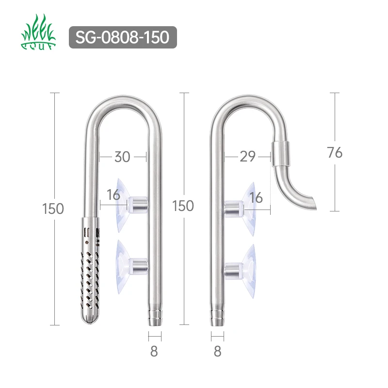 WEEKAQUA SG-0808-150 Stainless Steel Fish Tank Water Pipe 8mm Aquarium Lily Pipe Inflow Violet Outflow Set For Filter