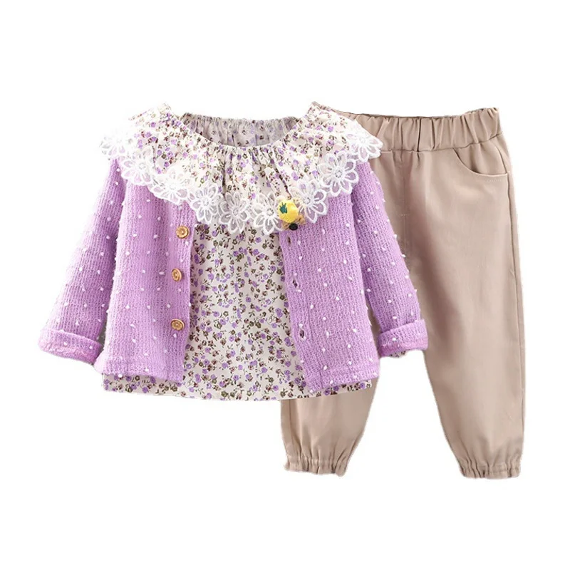 

New Spring Autumn Fashion Baby Clothes Suit Children Girls Casual Jacket T-Shirt Pants 3Pcs/Sets Toddler Costume Kids Tracksuits