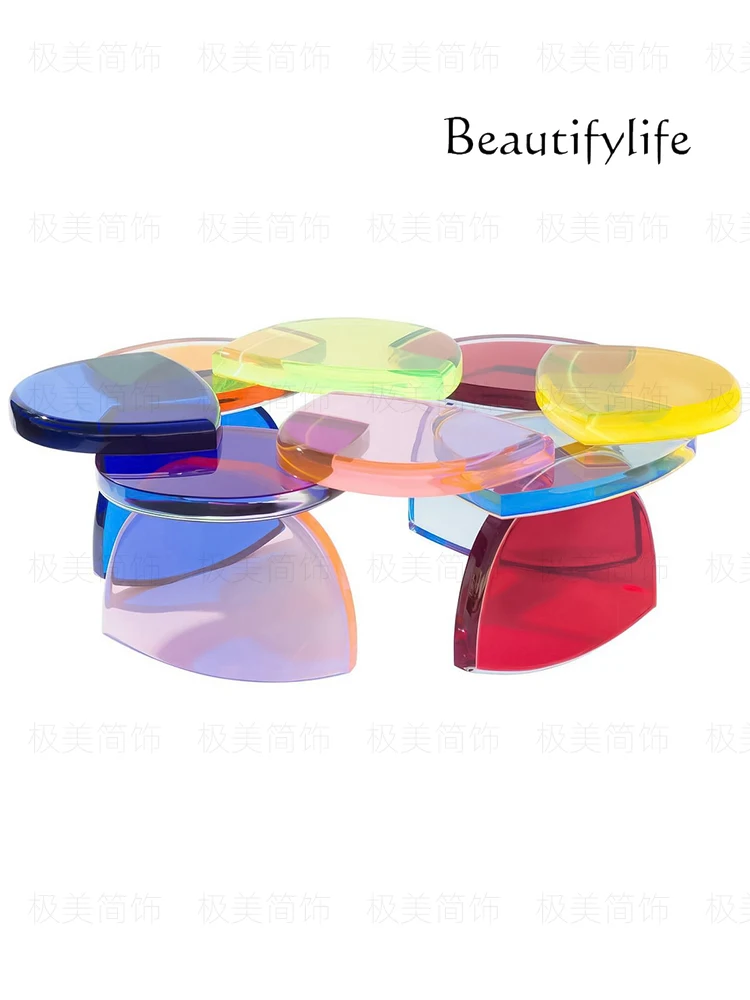 Colorful Acrylic Transparent Coffee Table Minimalist High-Grade Artistic Stitching Designer Coffee Table