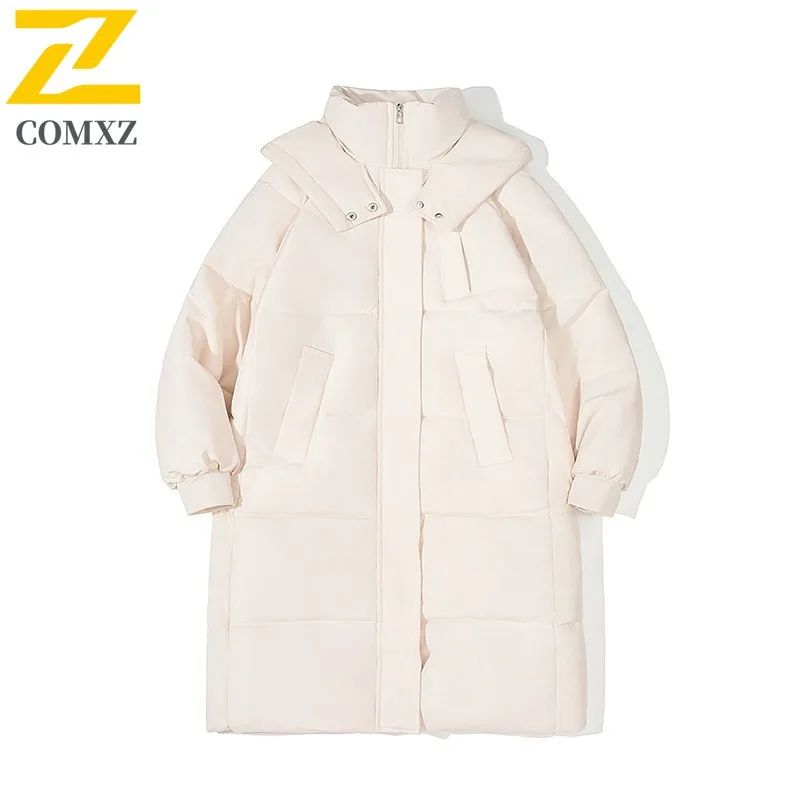 COMXZ Japanese Style Hooded Parka Cotton Jacket Unisex Winter Loose Fit Thermal Coat Functional Workwear Outdoor Sports Jacket