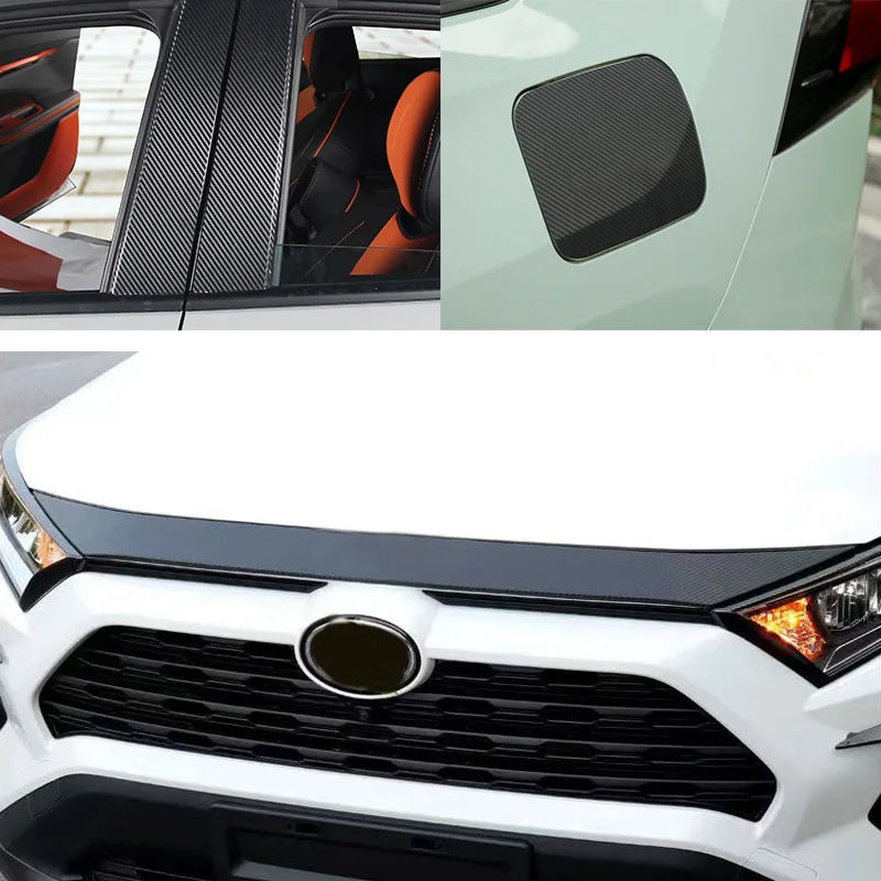 For Toyota RAV4 Hood trim 3D Carbon fiber Vinyl pattern Tank cap Door pillar Interior door panel Interior door panel