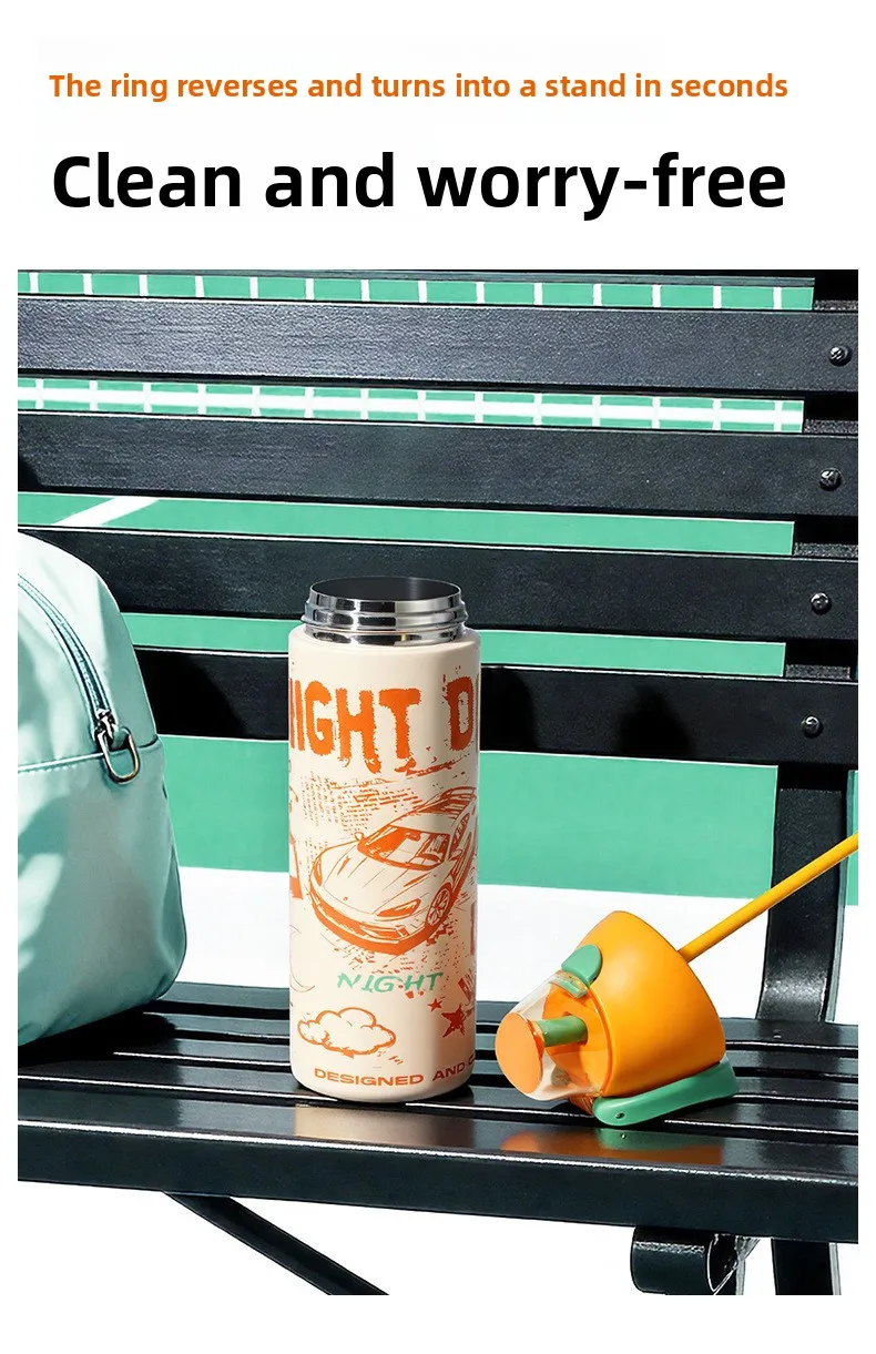 Stainless steel thermos cup, creative thermos cup, large-capacity outdoor, bouncing double drinking pot