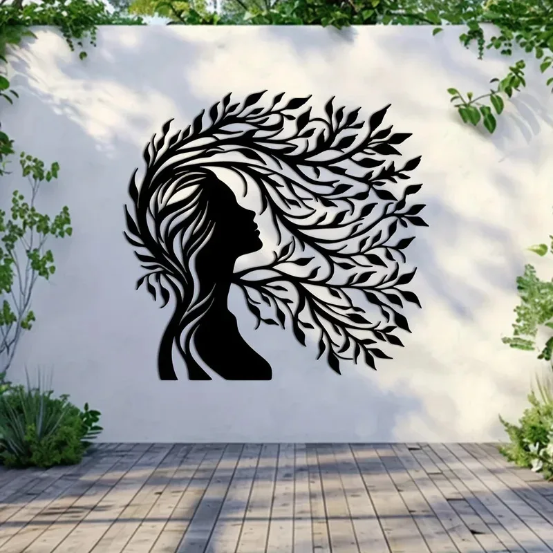 Tree of Life Metal Wall Art Sculpture - Unique Minimalist Line Art with Female Silhouette, 1pc Modern Home Decor
