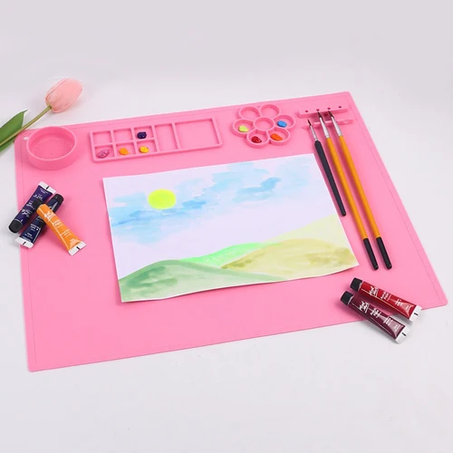 Estera artística de silicona grande, estera de pintura de silicona, estera artística con taza, fácil de limpiar, protege las superficies perfectamente. Para pintura, color