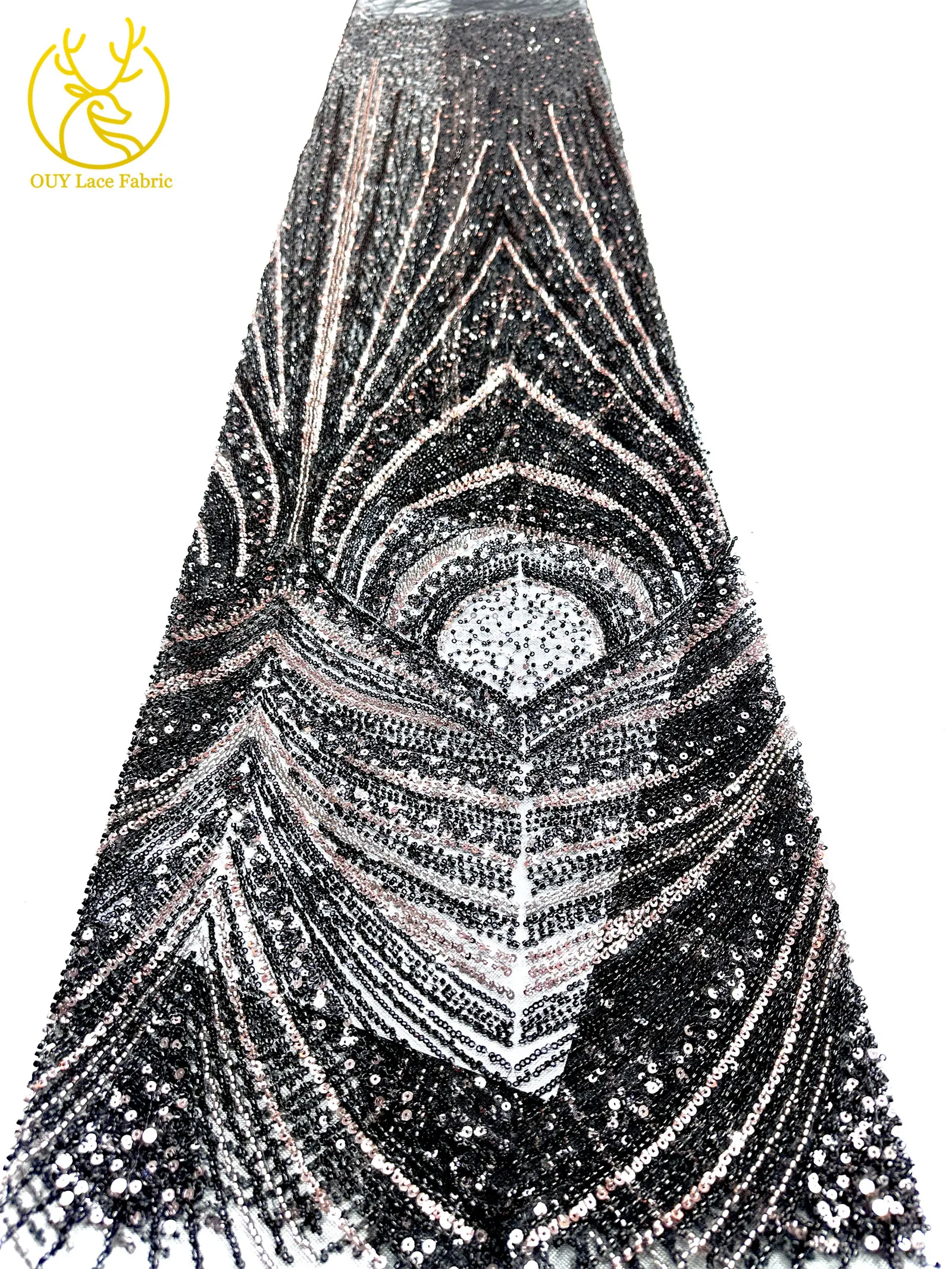 2026 Neues Design Luxuriöser Afrikanischer Perlen-Spitzenstoff 5 Yards Afrikanischer Pailletten-Spitzenstoff für Hochzeitskleider und Partykleider Nähmaterial – Detail 18