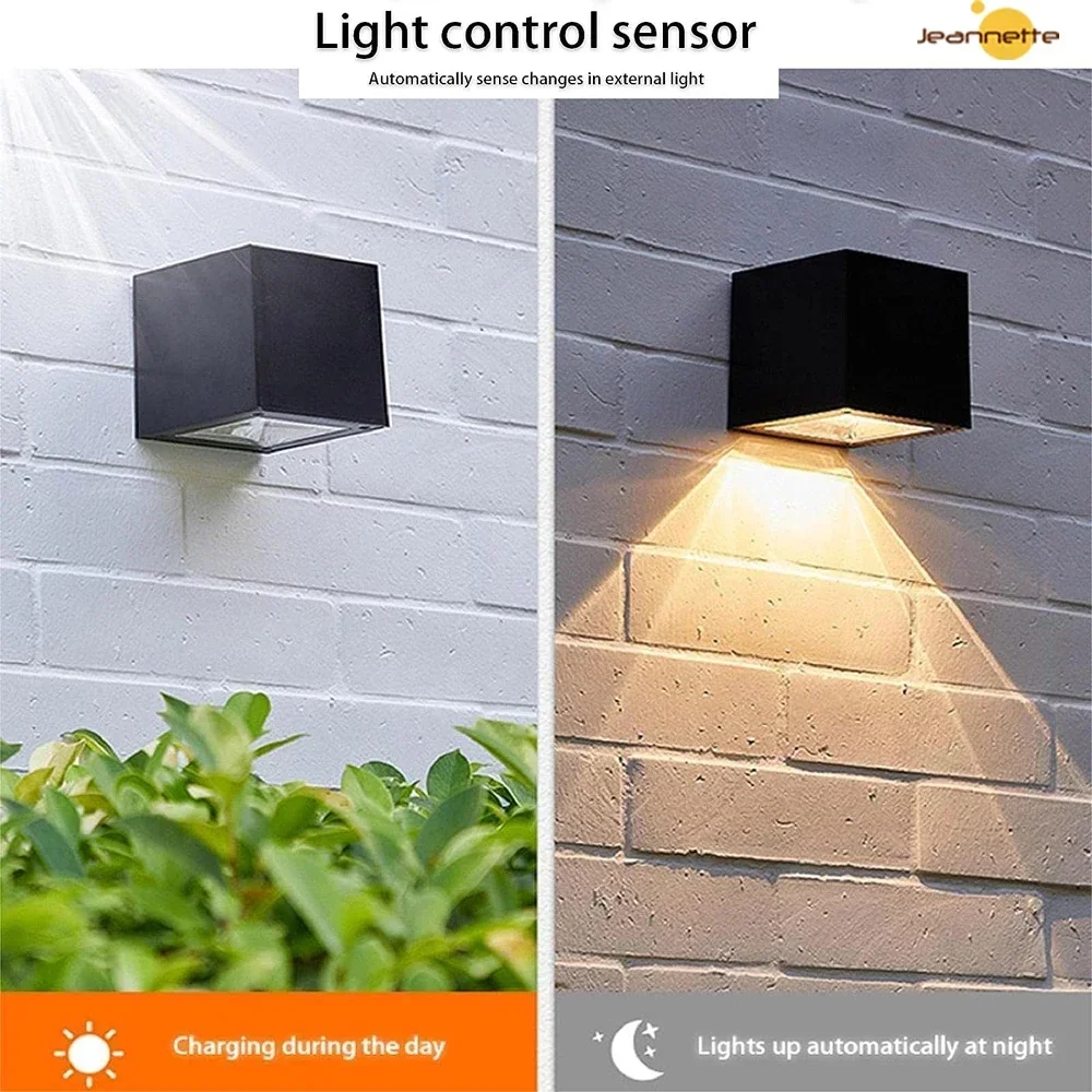 Luces solares Luces para valla al aire libre Lámparas de pared solares LED impermeables con 2 modos Blanco cálido/RGB Lámpara solar Cubierta Paso Patio Jardín