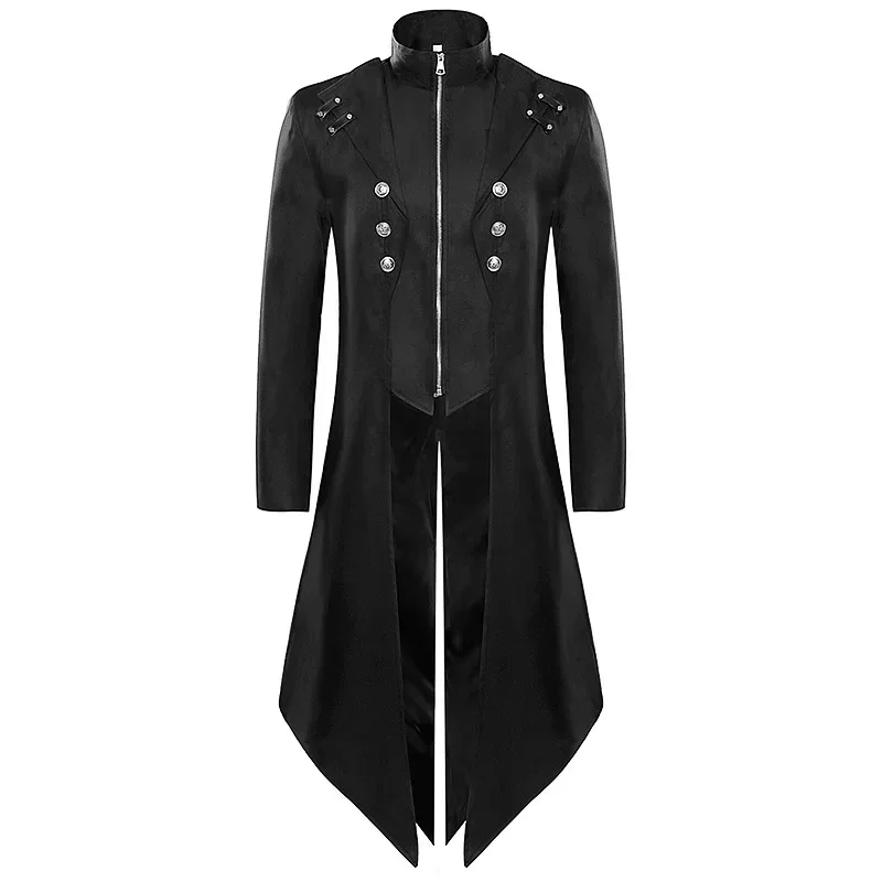 Men's Medieval Vintage Clothing Mid Length Punk Vintage Tuxedo Halloween Medieval Cosplay Stand Collar Jacket New Men's Dress