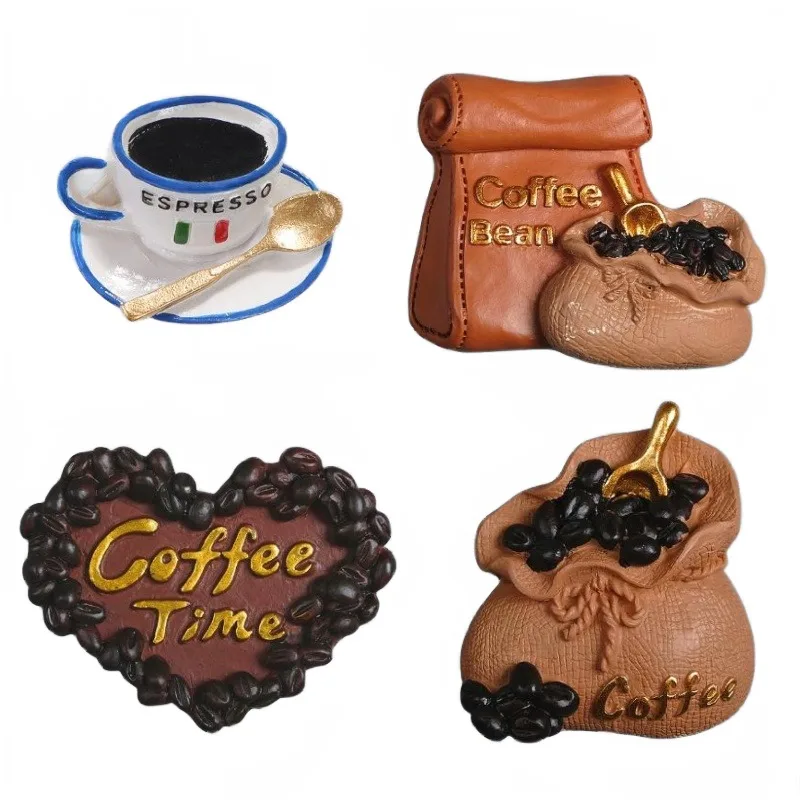Unique Coffee Bean Magnets for Fridge Resin 3D Coffee Cup Fridge Magnets Creative Foodie Play Kitchen Wall Decor Travel Souvenir
