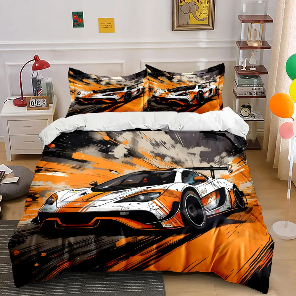 

Stylish race car speeding forward Duvet Cover Set with 3D Printing Design Soft Polyester Bedding Set All-Season Comfort