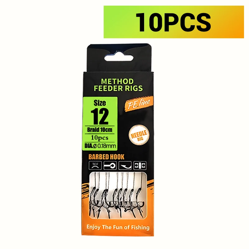 Karpfenangeln-Rigs vorgebunden, Method Feeder & Hair Rigs mit geflochtener Schnur und Widerhaken (Größe 6,8,10,12), für Karpfen und Karausche Ca