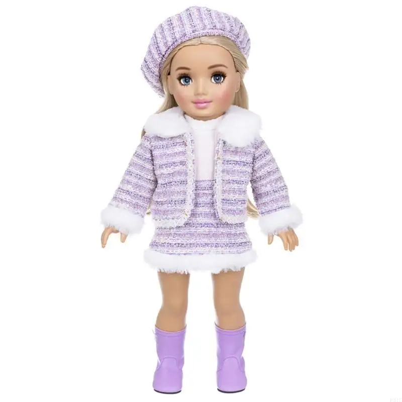 

P31C Striped Hat Skirt Coat For 18 Inch Girl Doll Winter Coat Christmas Clothes
