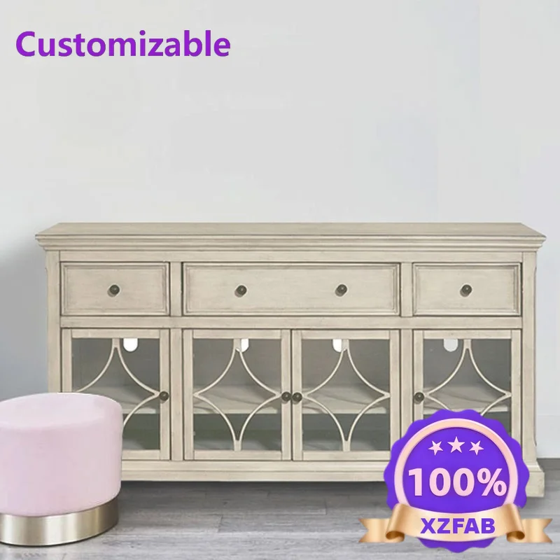 Factory Direct 2026 American retro side cabinet, French solid wood wine cabinet, white old western restaurant preparation , wine