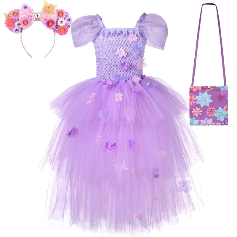 encanto-イサベラ-レイヤードドレス-女の子用-子供の誕生日パーティー-クリスマスコスチューム-コスプレ-ロングバレエチュチュ-パフスリーブ付き
