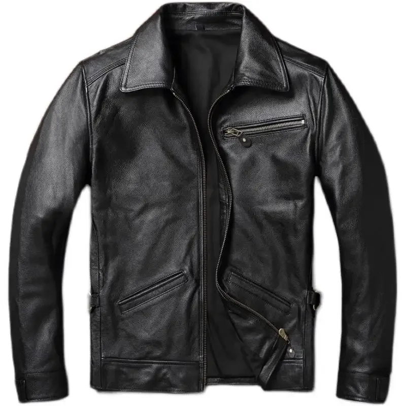 

LNY Shop Top.Sales Mens genuine leather jacket.Rider 1930s style 100% soft cowhide coat.Plus size slim fit leather wear