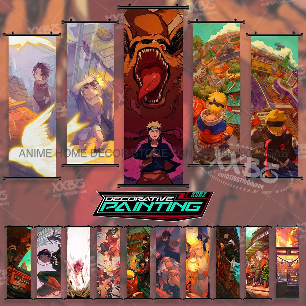 

Anime Naruto Posters Home Decor Rock Lee Hanging Paintings Uchiha Sasuke Scrolls Picture Obito Wall Artwork Japanese Style Mural