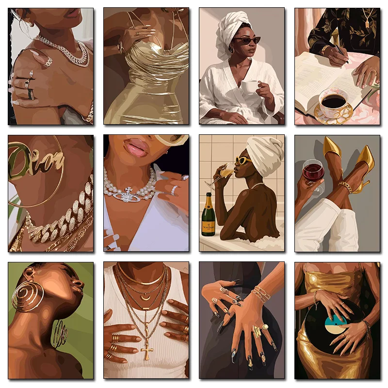 Black Girl Fashionable Women Nail Poster Print Wall Art Pictures Canvas Painting Living Room Bedroom Home Decor Gift Frameles
