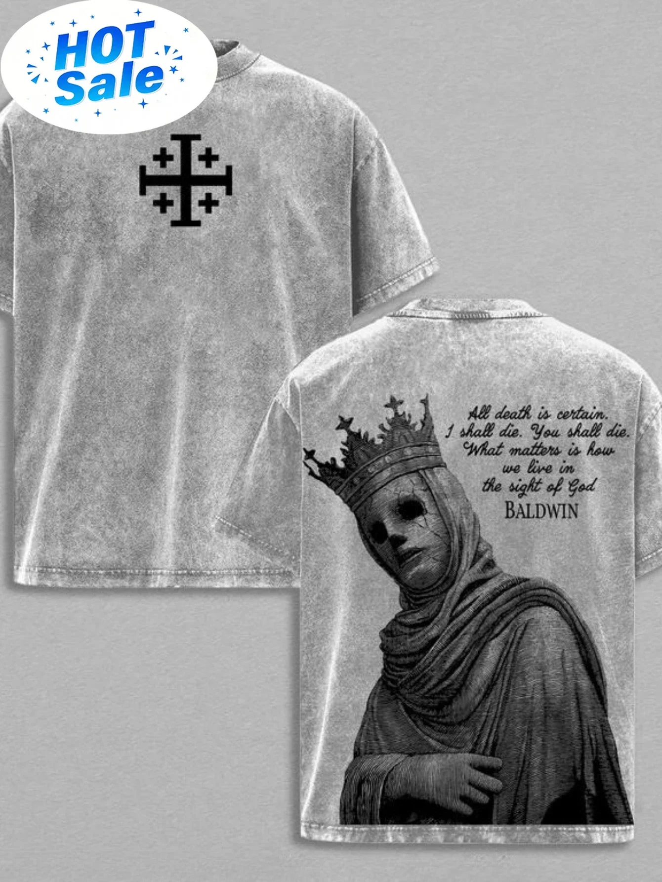 King Baldwin IV Washed Heavy Cotton Jerusalem Crusader King Jerusalem Cross Medieval Christian Shirt Vintage Washed Gothic Faith