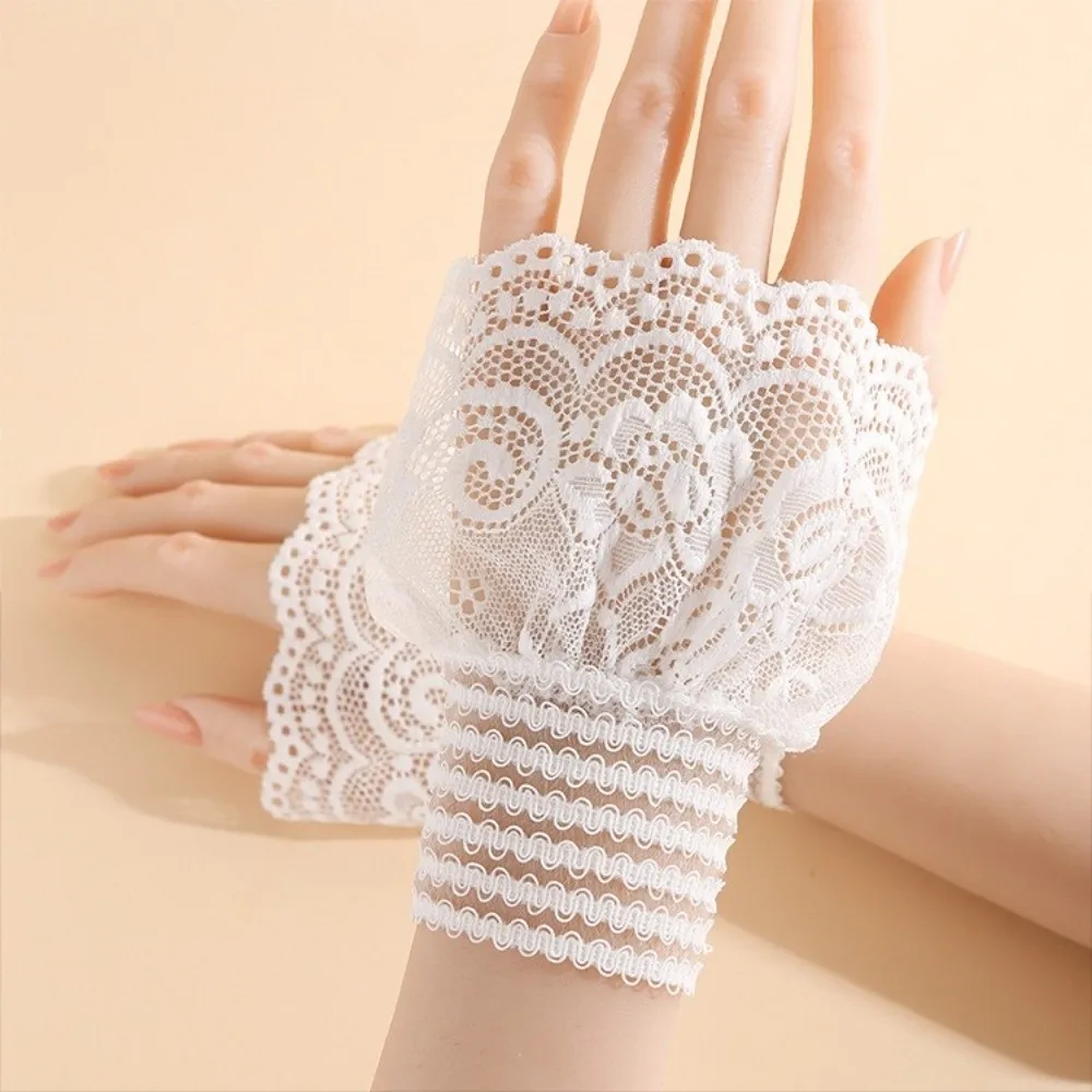 1 par versátil elegante punhos falsos padrão bordado cor sólida punhos falsos finos destacáveis pulseira decorativa para mulher