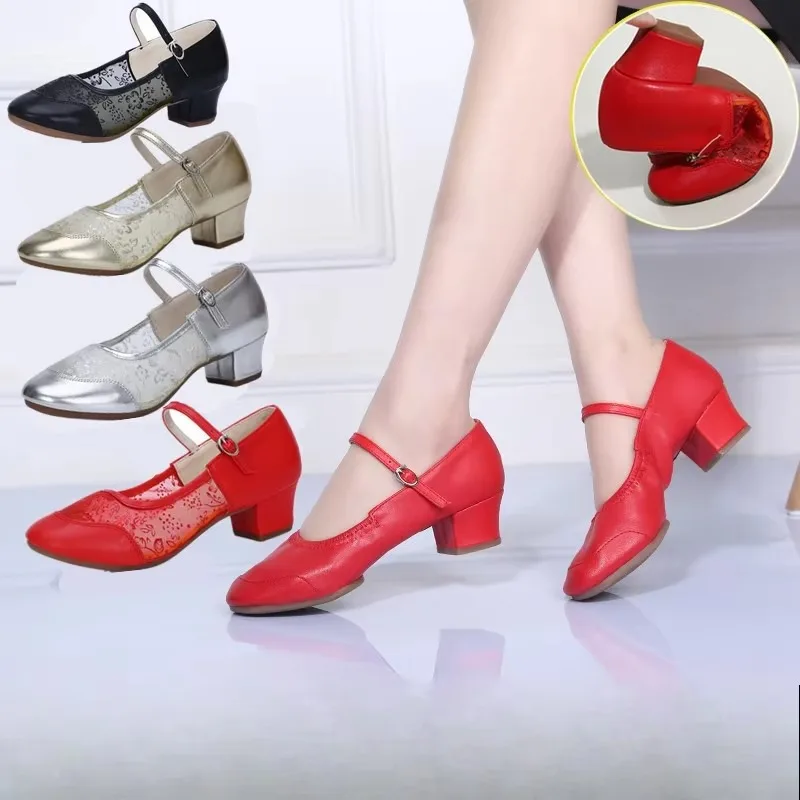 Chaussures de danse de ballet rouges personnalisées pour femmes, talon moyen adulte, semelle souple, chaussures de danse latine Kizomba