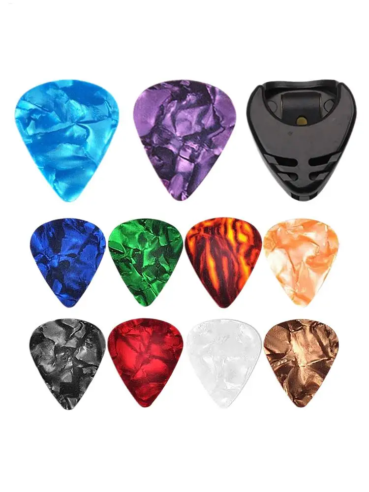 10Pcs Guitar Picks & Guitar Pick Holder Set For Acoustic Guitar Electric Guitar Bass Ukulele Stick-on Holder (Random Color)
