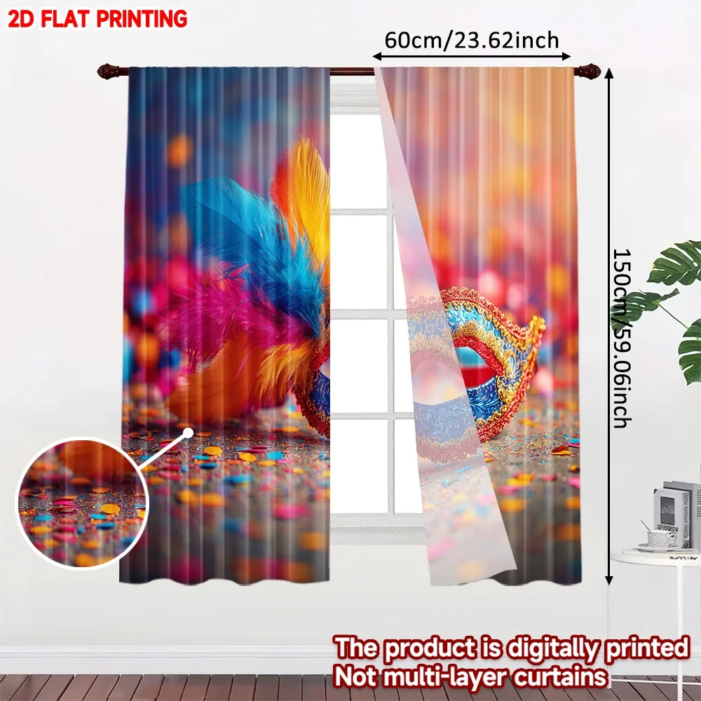 2D flat printing 2pcs Curtain Window Treatment Curtains Carnival Feathered Mask Digital Printed Polyester Drapes Party