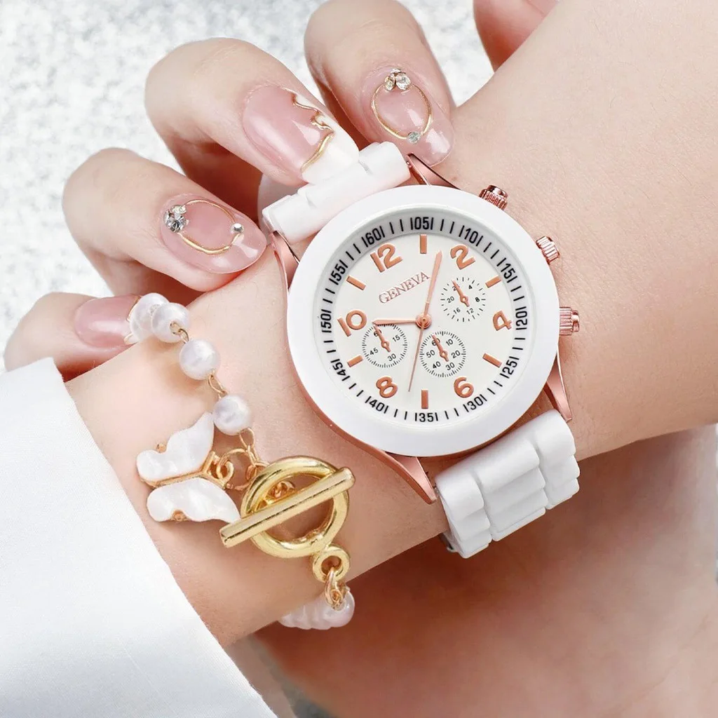 5/2PCS Set Luxury Watch Women Ring Necklace Earrings Rhinestone Wristwatch Female Casual Ladies Watches Bracelet Clock (No Box)